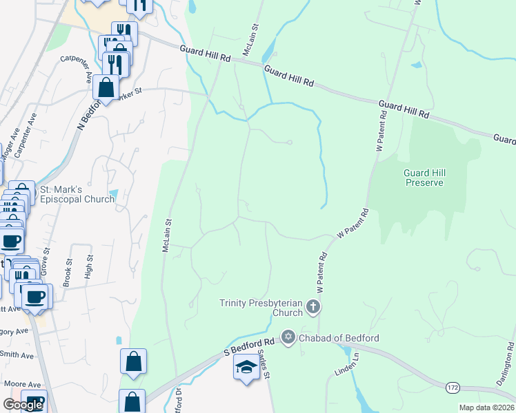 map of restaurants, bars, coffee shops, grocery stores, and more near 24 Penwood Road in Mount Kisco