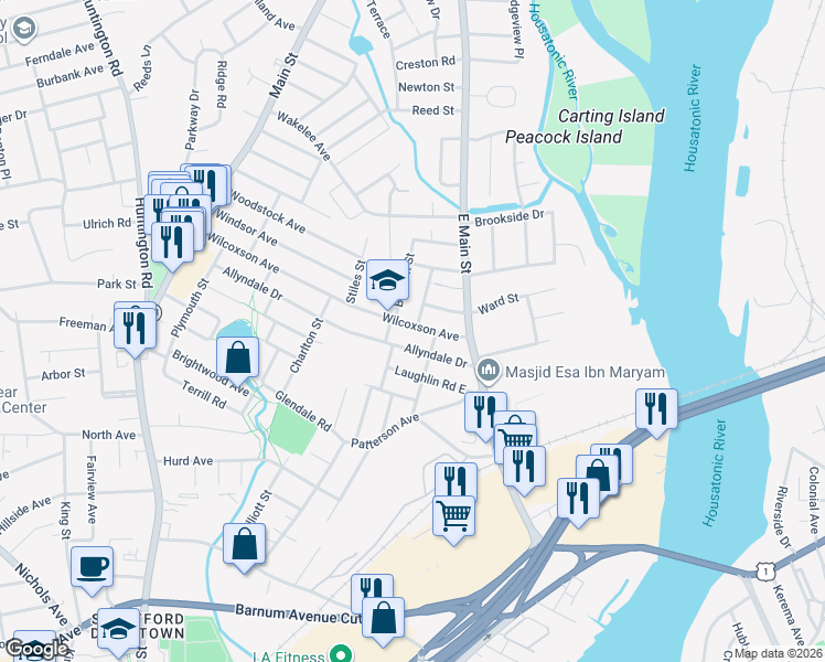 map of restaurants, bars, coffee shops, grocery stores, and more near 515 Wilcoxson Avenue in Stratford