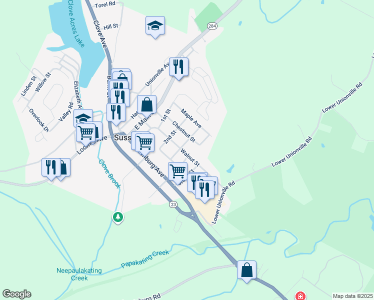 map of restaurants, bars, coffee shops, grocery stores, and more near 15 4th Street in Sussex