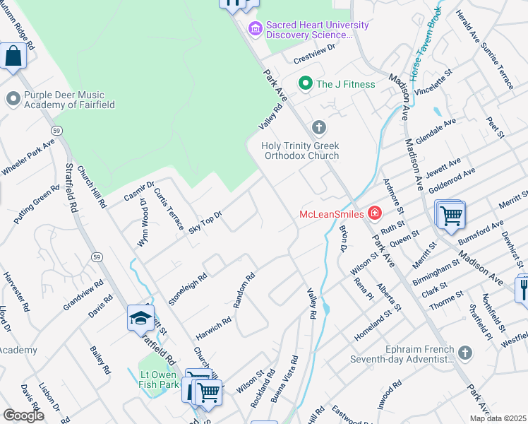 map of restaurants, bars, coffee shops, grocery stores, and more near 100 Sky Top Terrace in Fairfield