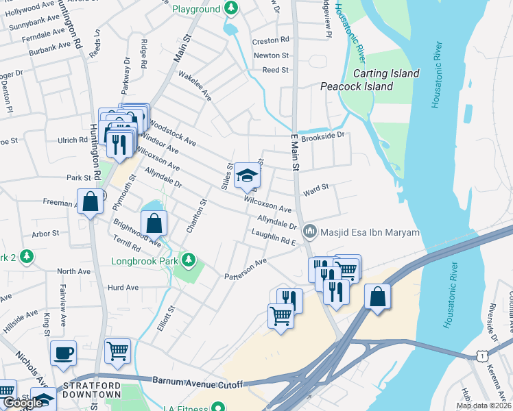 map of restaurants, bars, coffee shops, grocery stores, and more near 175 Allyndale Drive in Stratford