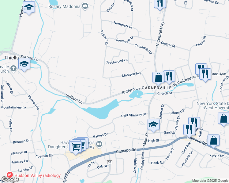 map of restaurants, bars, coffee shops, grocery stores, and more near 85 Madison Avenue in Garnerville