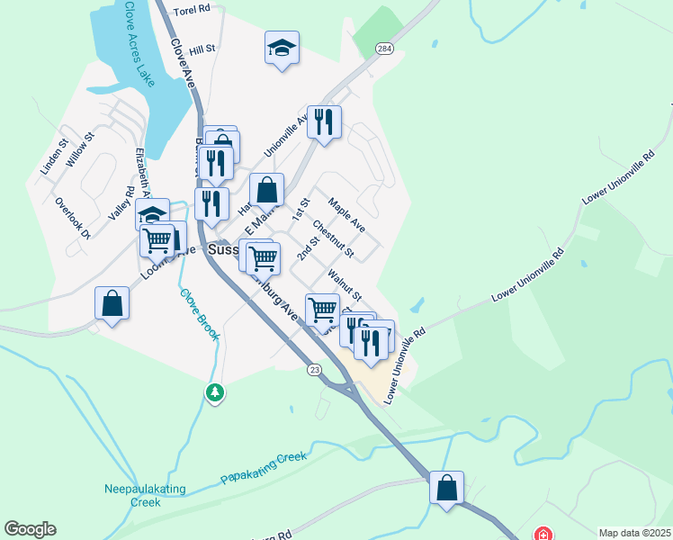 map of restaurants, bars, coffee shops, grocery stores, and more near 15 4th Street in Sussex