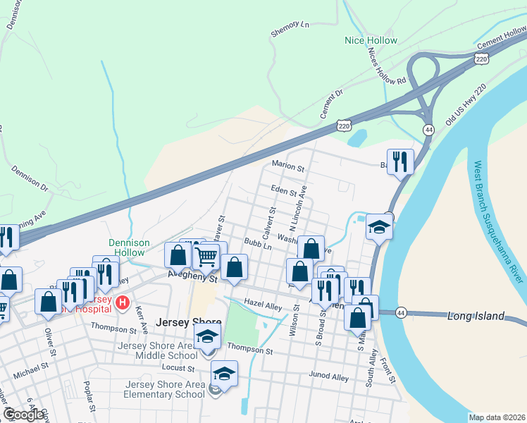 map of restaurants, bars, coffee shops, grocery stores, and more near 300-350 Wylie Street in Jersey Shore
