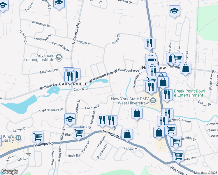 map of restaurants, bars, coffee shops, grocery stores, and more near 8 Norris Street in West Haverstraw