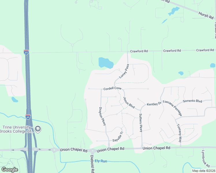 map of restaurants, bars, coffee shops, grocery stores, and more near 4227 Willapa Way in Fort Wayne