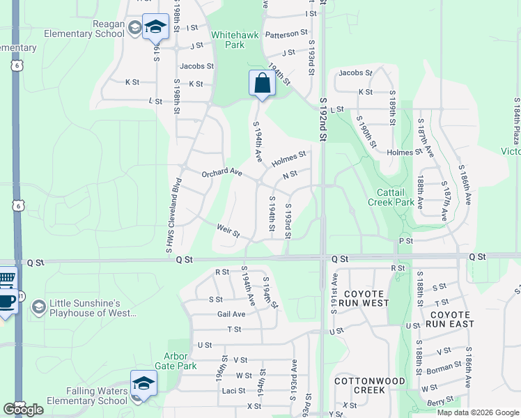 map of restaurants, bars, coffee shops, grocery stores, and more near 4956 South 194th Street in Omaha