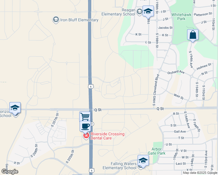 map of restaurants, bars, coffee shops, grocery stores, and more near 5002 South 202nd Avenue in Omaha