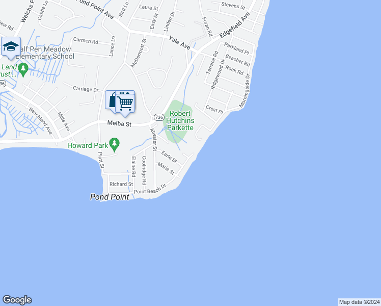 map of restaurants, bars, coffee shops, grocery stores, and more near 200 Point Beach Drive in Milford