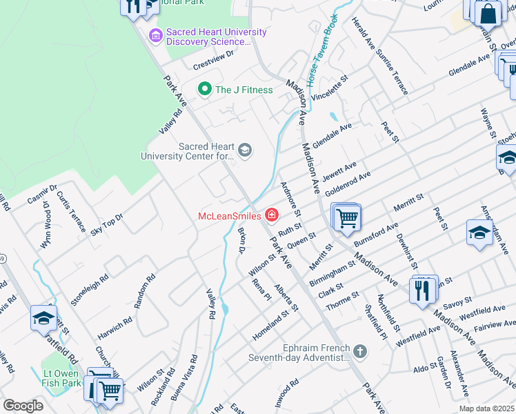 map of restaurants, bars, coffee shops, grocery stores, and more near 3814 Park Avenue in Fairfield