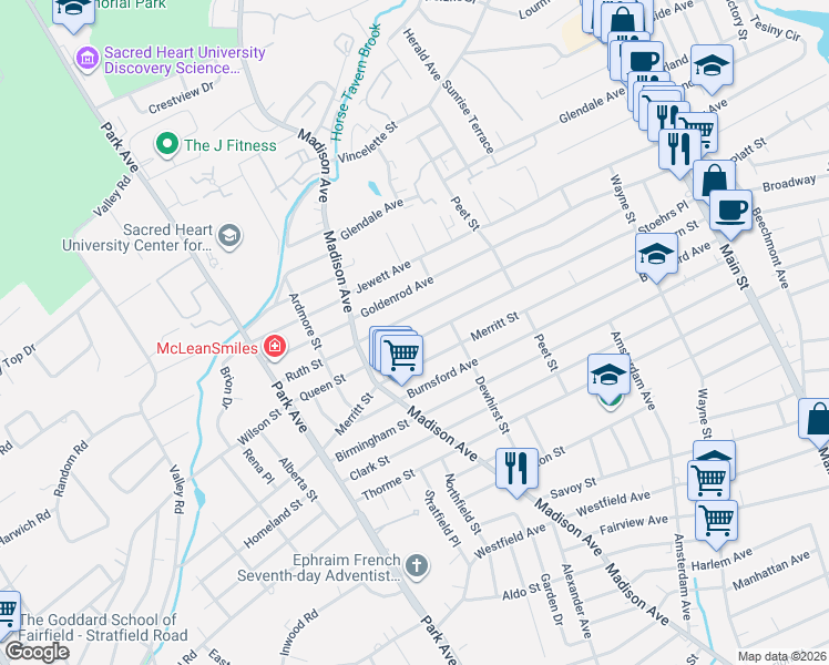 map of restaurants, bars, coffee shops, grocery stores, and more near 570 Ruth Street in Bridgeport