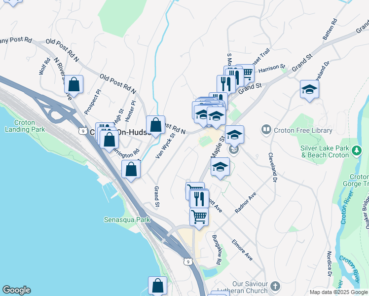 map of restaurants, bars, coffee shops, grocery stores, and more near 10 Van Wyck Street in Croton-on-Hudson