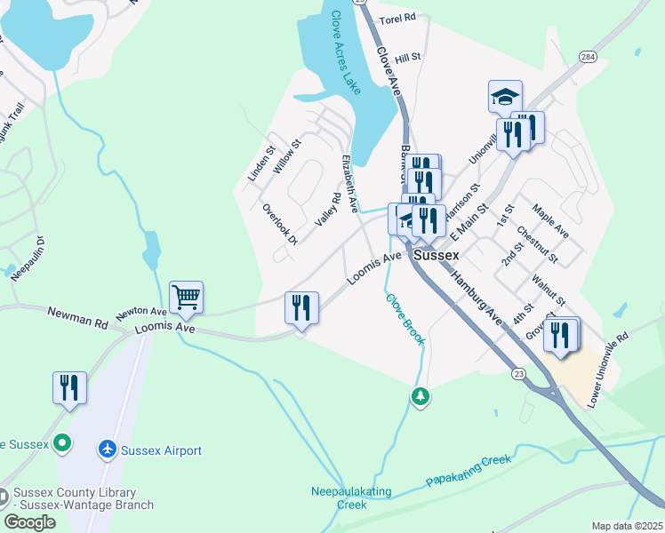 map of restaurants, bars, coffee shops, grocery stores, and more near 55 Newton Avenue in Sussex