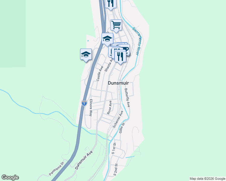 map of restaurants, bars, coffee shops, grocery stores, and more near in Dunsmuir