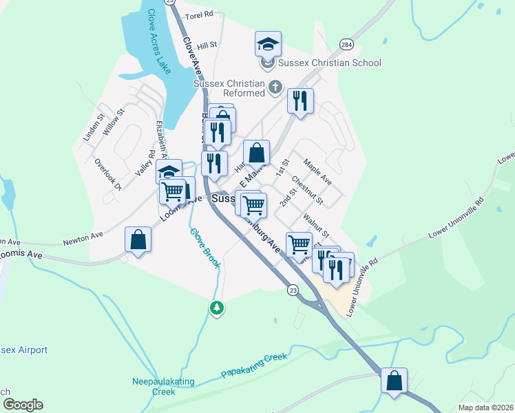 map of restaurants, bars, coffee shops, grocery stores, and more near 16 Munson Street in Sussex