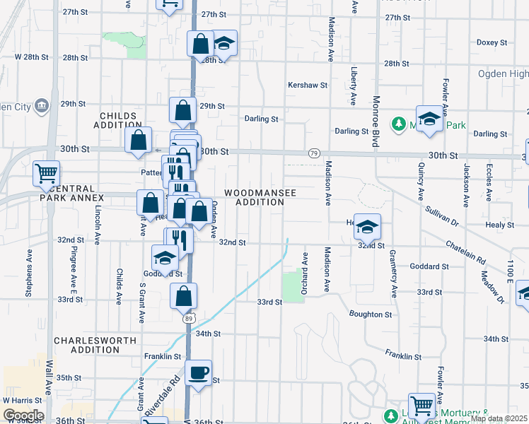 map of restaurants, bars, coffee shops, grocery stores, and more near 3124 Porter Avenue in Ogden