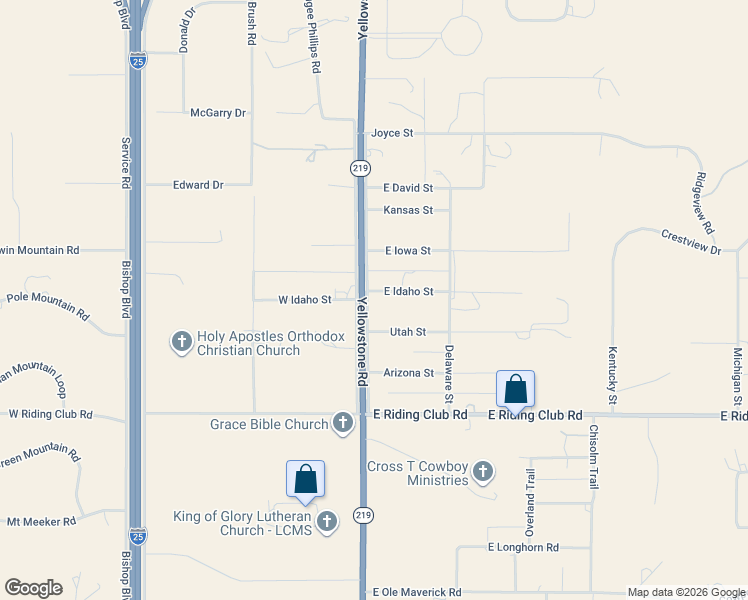map of restaurants, bars, coffee shops, grocery stores, and more near 9611 Yellowstone Road in Cheyenne