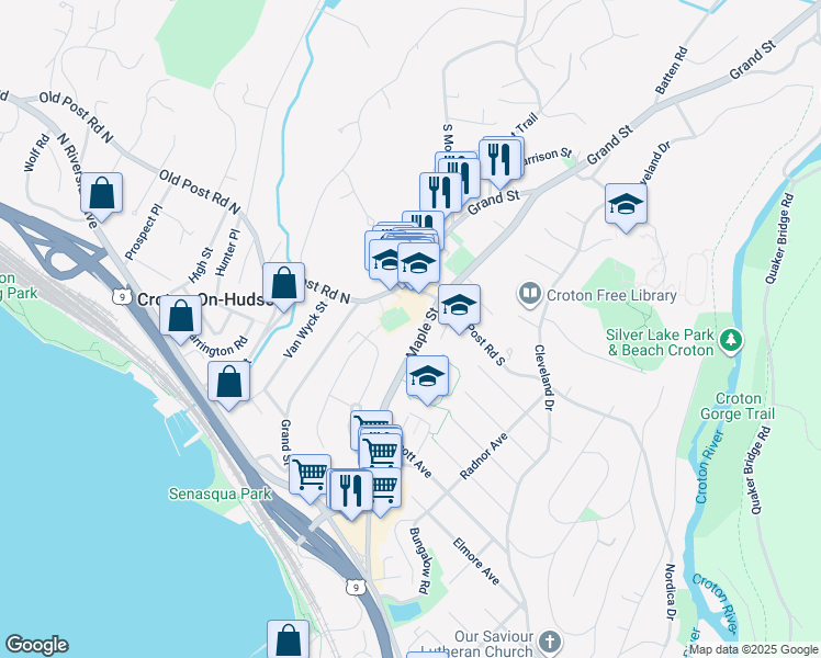 map of restaurants, bars, coffee shops, grocery stores, and more near 109 Maple Street in Croton-on-Hudson