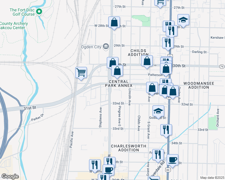 map of restaurants, bars, coffee shops, grocery stores, and more near 3107 Wall Avenue in Ogden