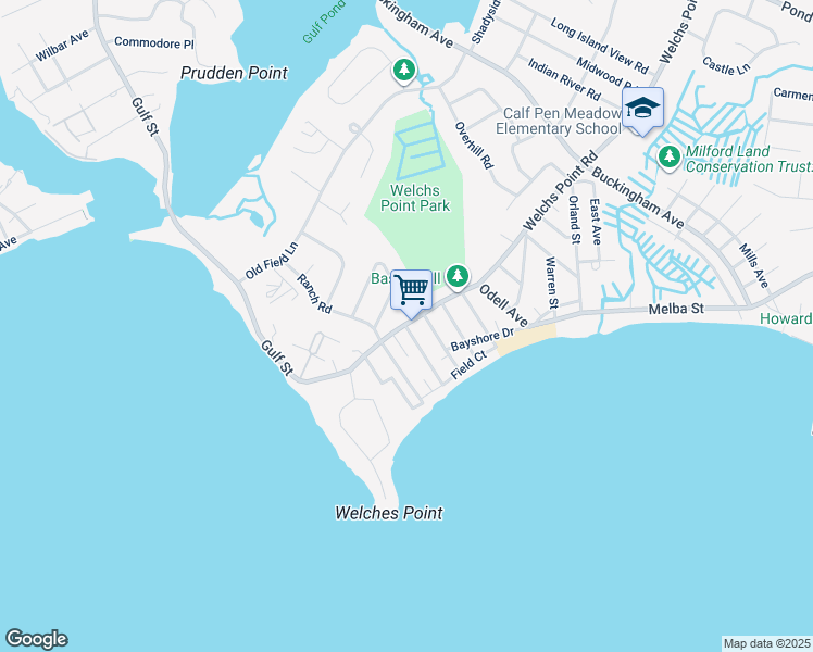 map of restaurants, bars, coffee shops, grocery stores, and more near 162 Welchs Point Road in Milford