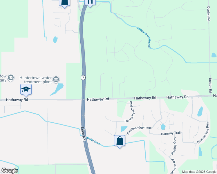 map of restaurants, bars, coffee shops, grocery stores, and more near 1802 Hathaway Road in Fort Wayne