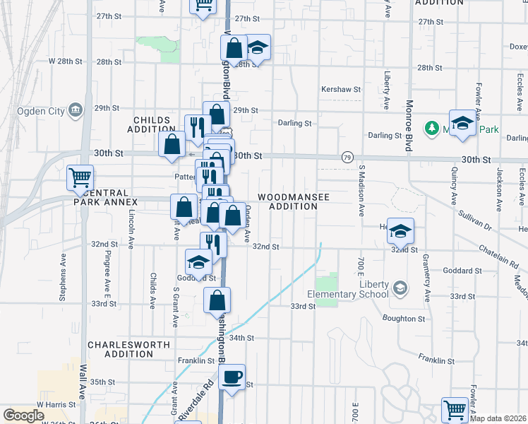 map of restaurants, bars, coffee shops, grocery stores, and more near 457 31st Street in Ogden
