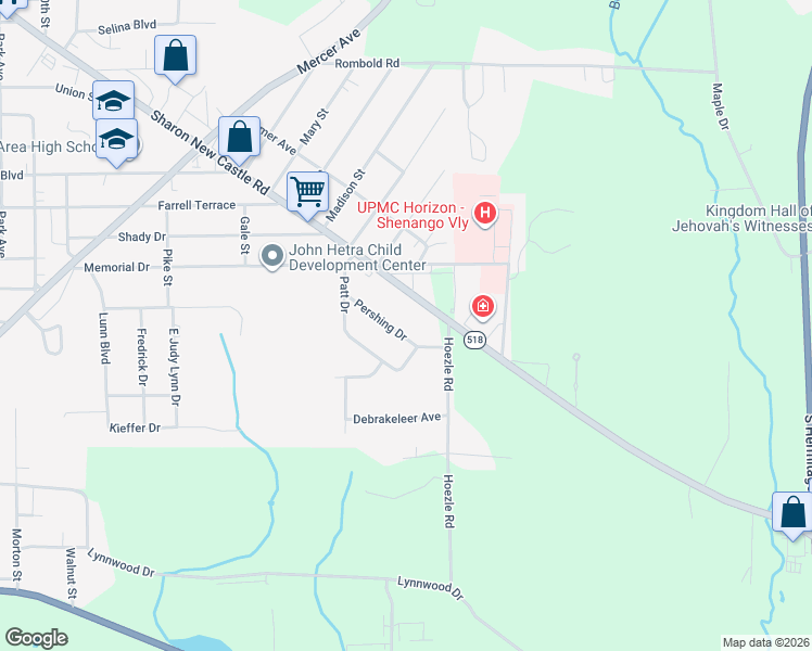 map of restaurants, bars, coffee shops, grocery stores, and more near 418 Sharon New Castle Road in Farrell