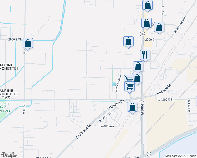 map of restaurants, bars, coffee shops, grocery stores, and more near 2199 West 3150 South in West Haven