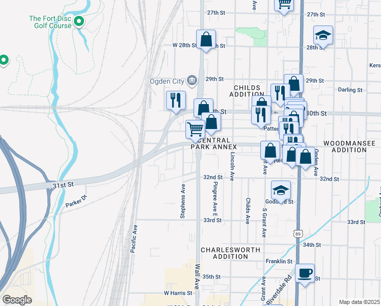 map of restaurants, bars, coffee shops, grocery stores, and more near 3107 Wall Avenue in Ogden