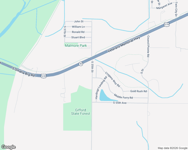 map of restaurants, bars, coffee shops, grocery stores, and more near 5104 Wagons Way Road in Council Bluffs
