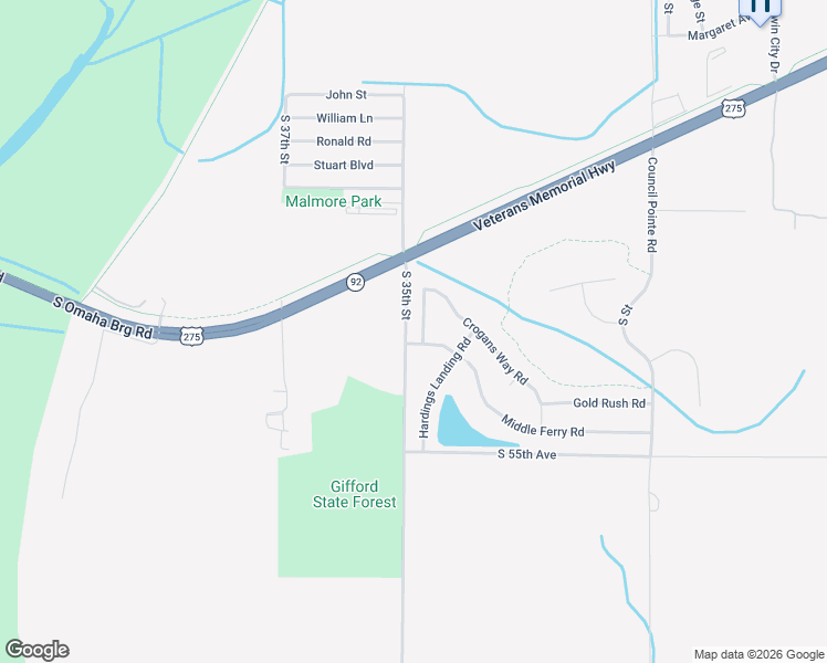 map of restaurants, bars, coffee shops, grocery stores, and more near 5104 Wagons Way Road in Council Bluffs