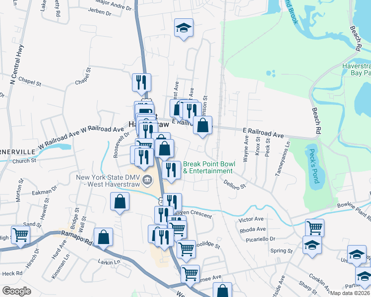 map of restaurants, bars, coffee shops, grocery stores, and more near 55 Zugibe Court in West Haverstraw