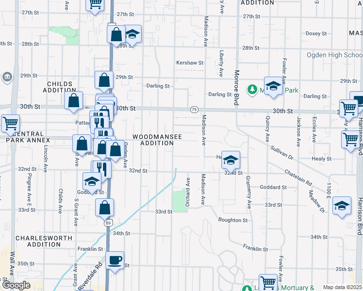 map of restaurants, bars, coffee shops, grocery stores, and more near 619 31st Street in Ogden