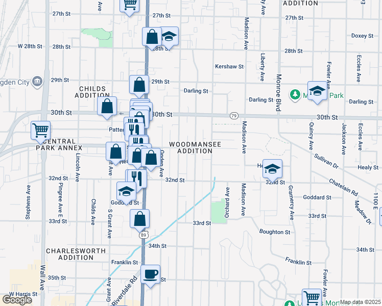 map of restaurants, bars, coffee shops, grocery stores, and more near 3111 Porter Avenue in Ogden