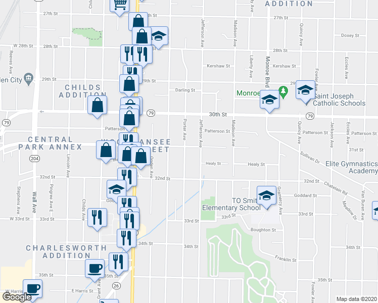 map of restaurants, bars, coffee shops, grocery stores, and more near 3100 Porter Avenue in Ogden
