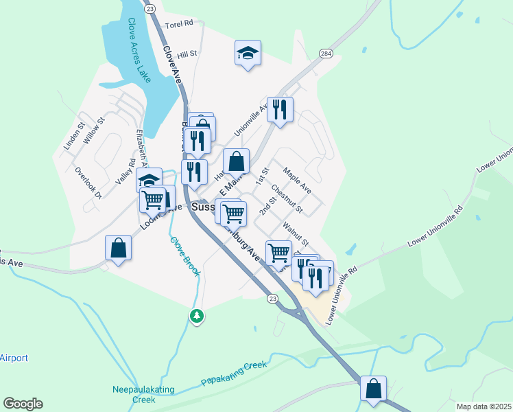 map of restaurants, bars, coffee shops, grocery stores, and more near 6 Walnut St in Sussex