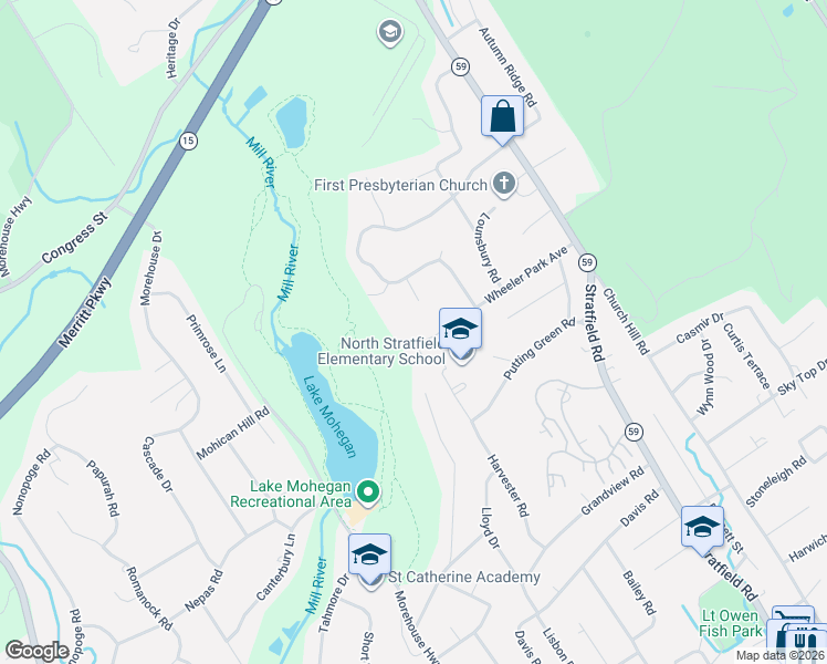 map of restaurants, bars, coffee shops, grocery stores, and more near 380 Wheeler Park Avenue in Fairfield