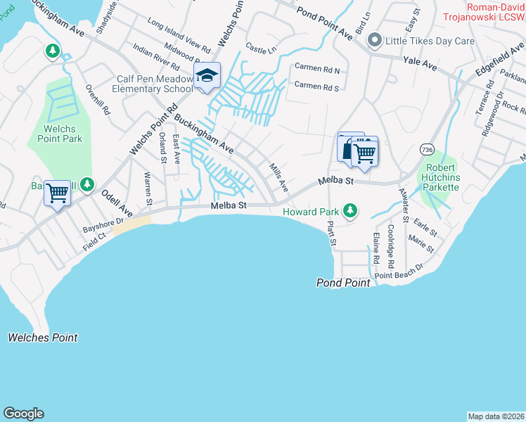 map of restaurants, bars, coffee shops, grocery stores, and more near 109 Melba Street in Milford