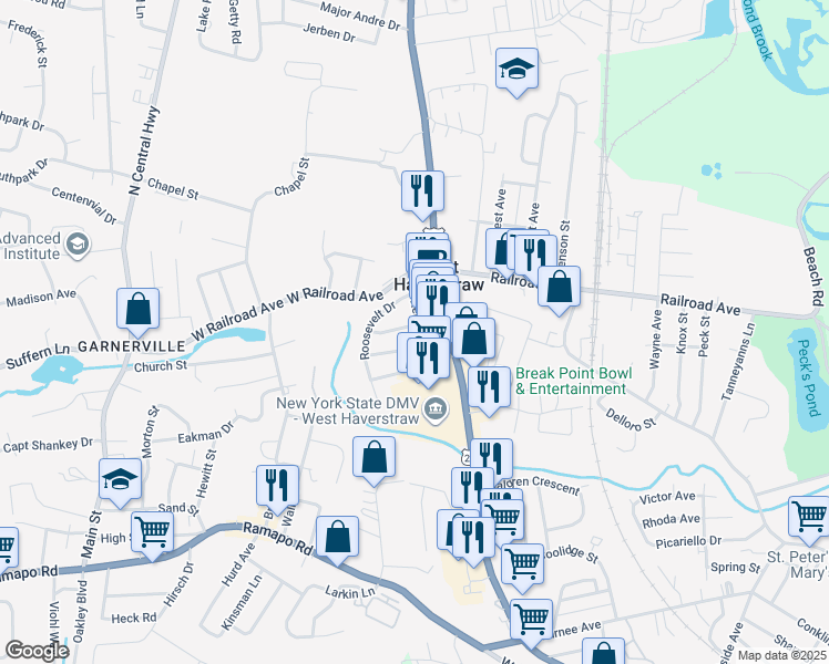 map of restaurants, bars, coffee shops, grocery stores, and more near 58 Kennedy Drive in West Haverstraw