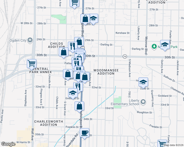 map of restaurants, bars, coffee shops, grocery stores, and more near 457 31st Street in Ogden