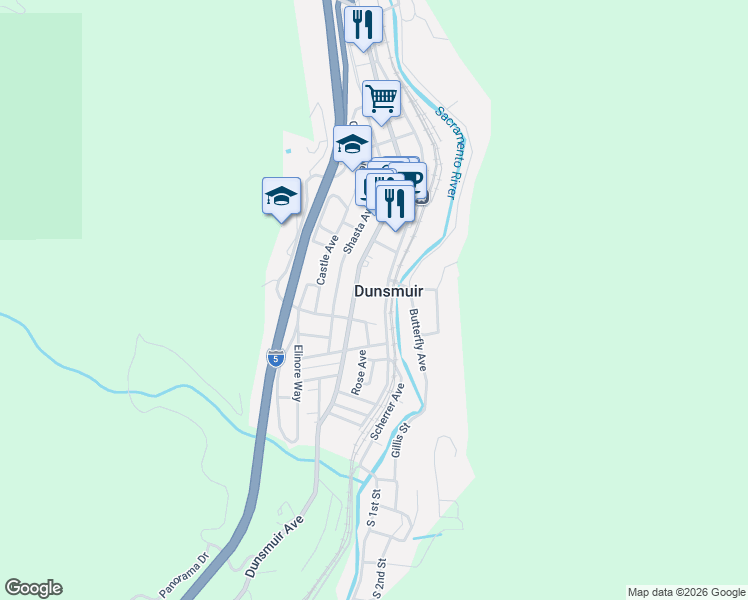 map of restaurants, bars, coffee shops, grocery stores, and more near in Dunsmuir
