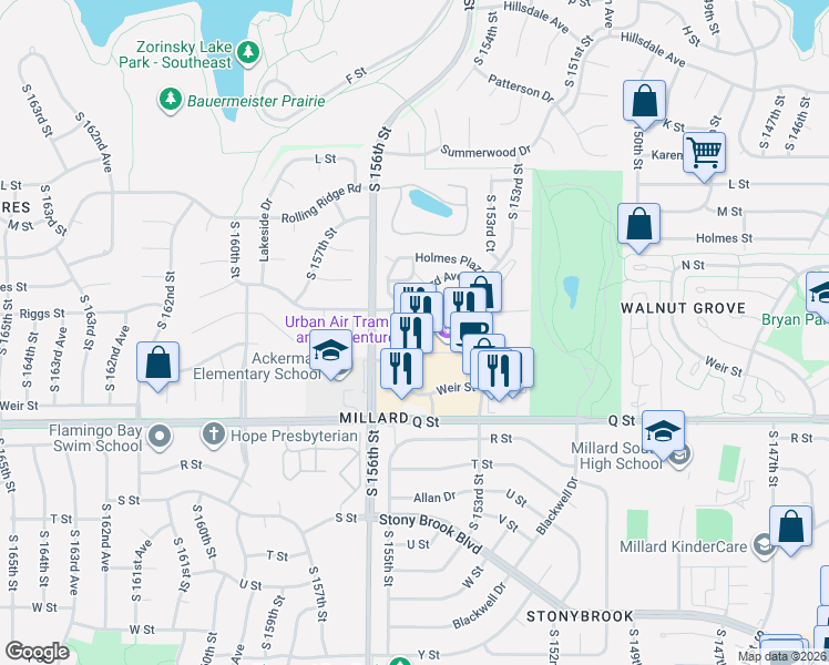 map of restaurants, bars, coffee shops, grocery stores, and more near 15418 Weir Street in Omaha