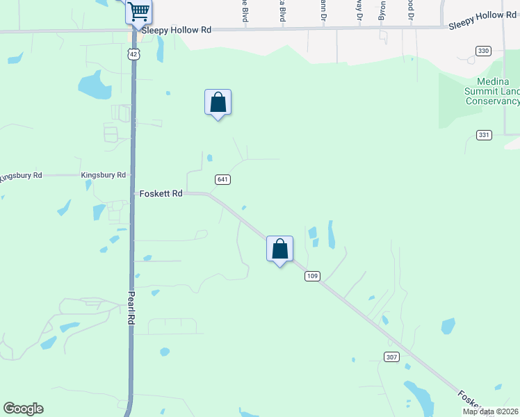 map of restaurants, bars, coffee shops, grocery stores, and more near 4137 Foskett Road in Medina