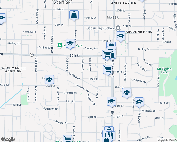 map of restaurants, bars, coffee shops, grocery stores, and more near 3091 Eccles Avenue in Ogden