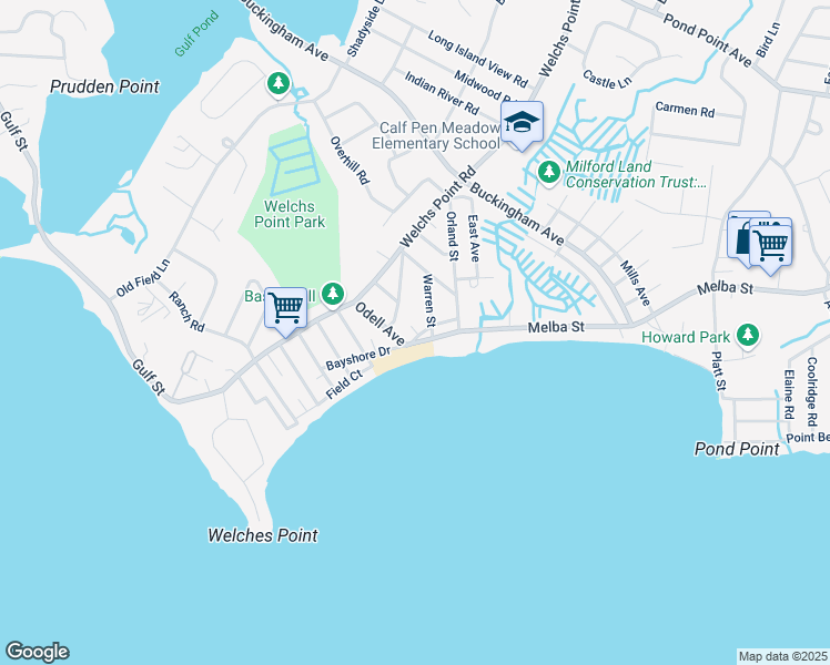 map of restaurants, bars, coffee shops, grocery stores, and more near 51 Bayshore Drive Extended in Milford