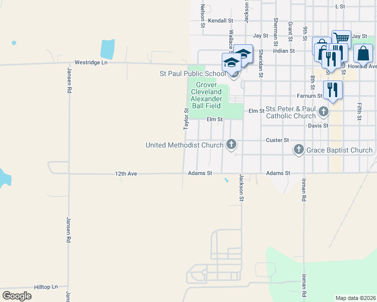 map of restaurants, bars, coffee shops, grocery stores, and more near 101-299 Taylor Street in Saint Paul