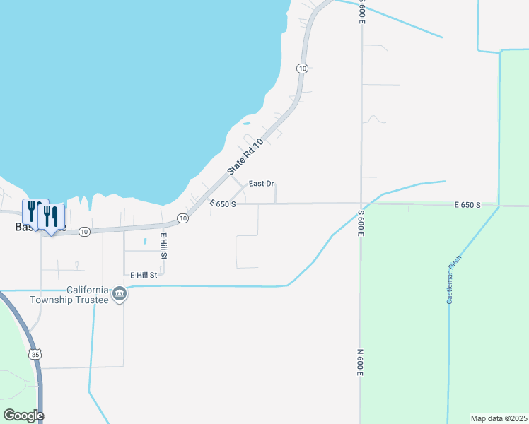 map of restaurants, bars, coffee shops, grocery stores, and more near 5635 East 650 South in Knox