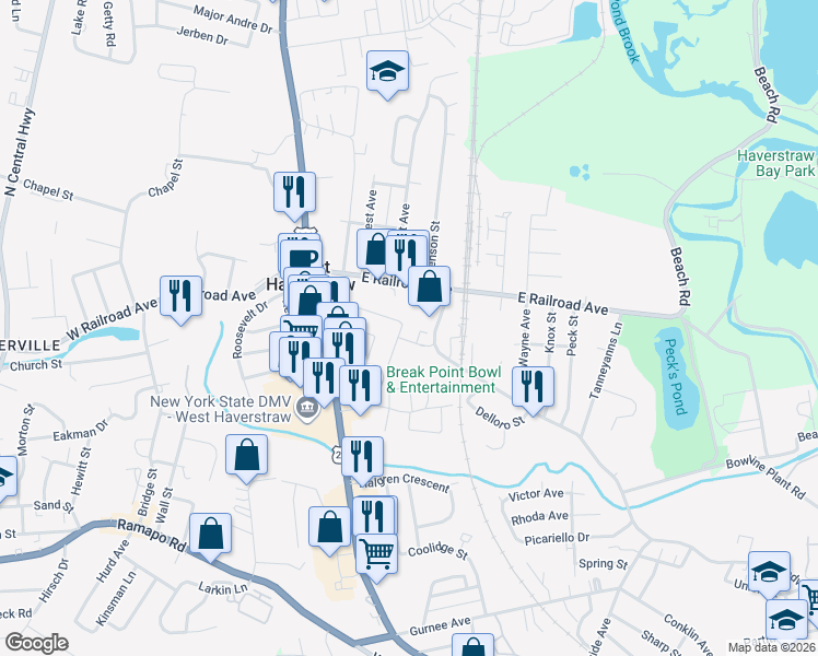 map of restaurants, bars, coffee shops, grocery stores, and more near 55 Zugibe Court in West Haverstraw