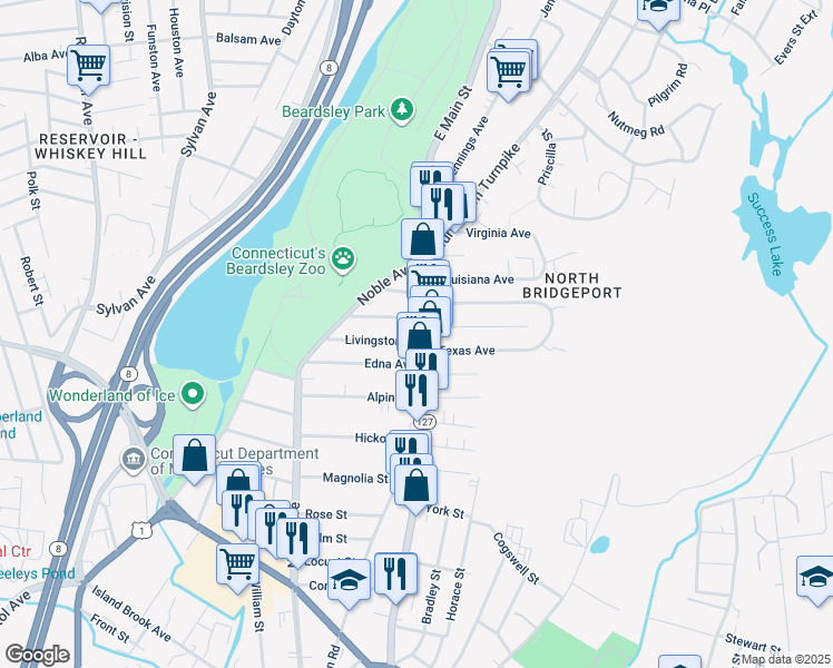map of restaurants, bars, coffee shops, grocery stores, and more near in Bridgeport
