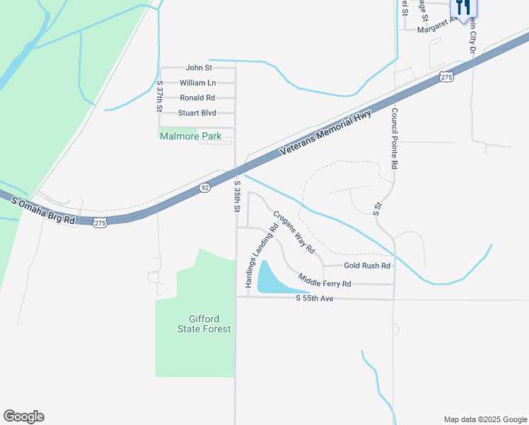 map of restaurants, bars, coffee shops, grocery stores, and more near 5104 Crogans Way Road in Council Bluffs
